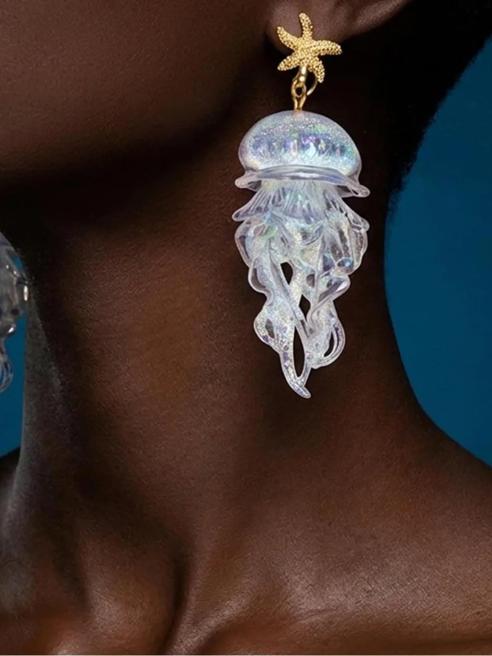 Anthropologie Iridescent Jellyfish Drop Earrings with Gold Star